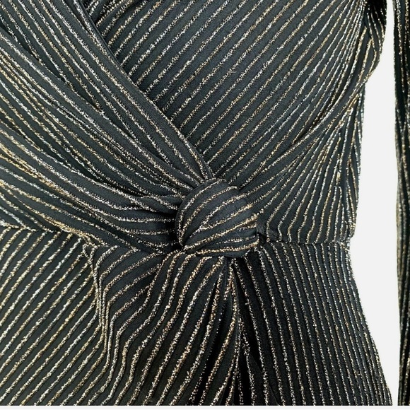 Row A Dress Women Small Gold Silver Cocktail Long Sleeve Nylon Lurex Black - Picture 4 of 7